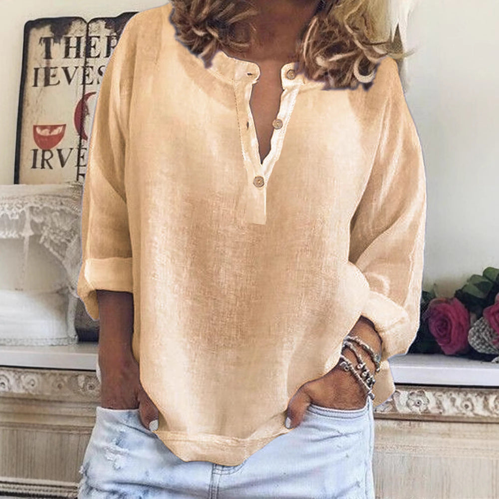 Comstylish Women's Casual Loose-fit Button Long Sleeve Linen Shirt