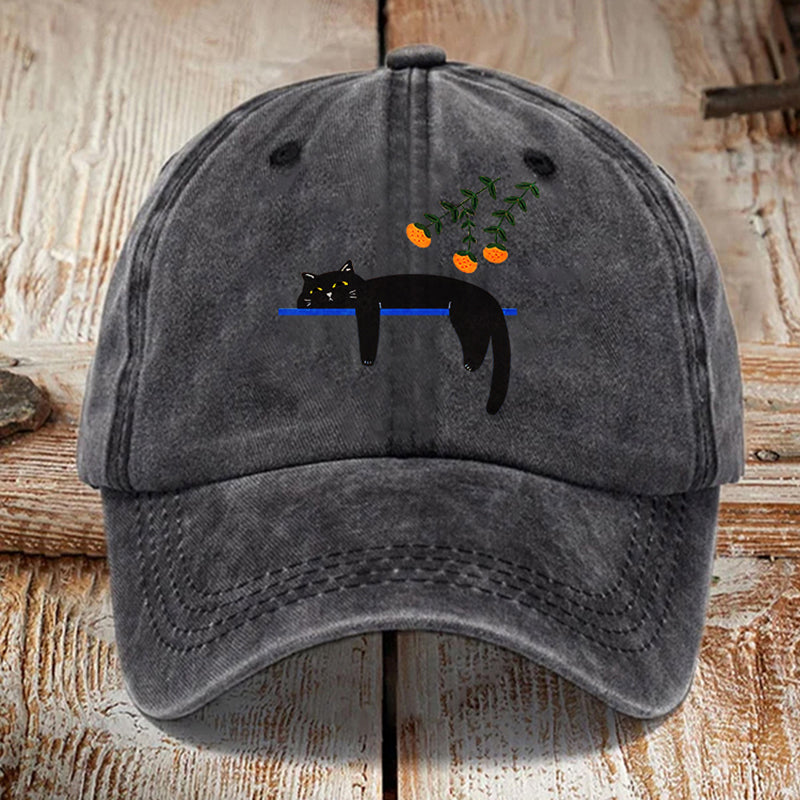 Comstylish Abstract Creative Lazy Black Cat Washed Sun Hat