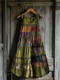 Women's Vintage Bohemian Floral Patch Sleeveless Dress artswardrobe