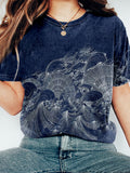 Comstylish Vintage Japanese Waves Art Washed Cozy T Shirt