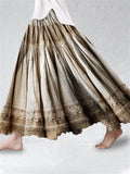 Vintage Boho Lace Linen Blend Flowy Wide Skirt artswardrobe