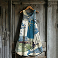 Vintage Japanese Fish Patchwork Art Linen Tank Dress artswardrobe