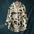 Comstylish Cherry Blossom Japanese Lino Art Ruffle Trim Linen Blouse