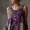 Vintage Purple Roses Boho Lace Patchwork Linen Tank Top artswardrobe