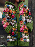 Cats And Flowers Embroidered Cozy Hooded Cardigan elevenforest