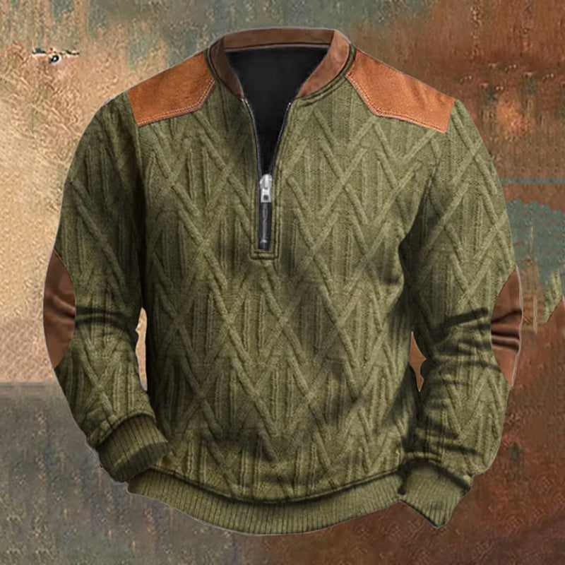 Men's Vintage Geometric Jacquard Stitching Knit Zip-Up Sweatshirt elevenforest