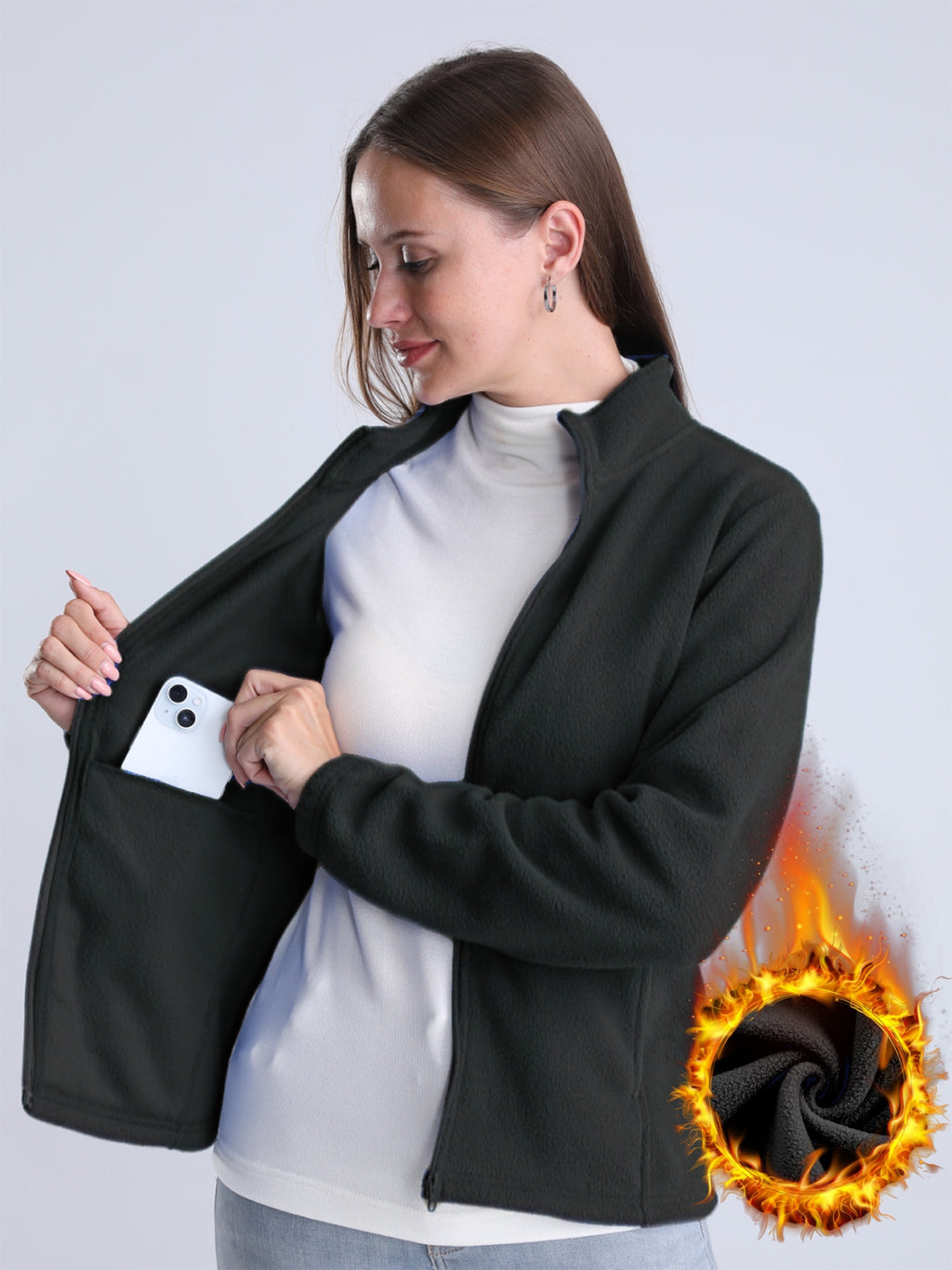 JO | Plain, plush-lined jacket with zipper and pockets