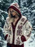 Viking Inspired Celtic Jacquard Chunky Hooded Cardigan artswardrobe