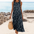 Comstylish Women's Vintage Floral Print Linen Blend Loose Tank Midi Dress