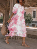 Causal Pink Floral Japanese Art And Spring Midi Dress