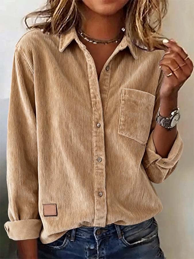 Women'S Casual Loose Corduroy Long Sleeve Shirt 