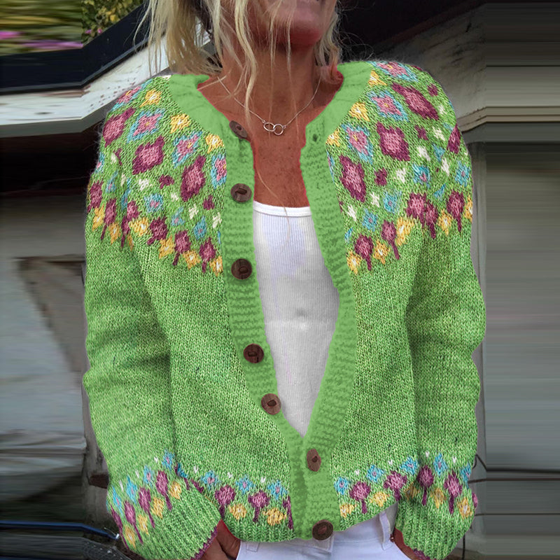 Fairman Island Geometric Contrast Sweater Cardigan elevenforest