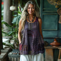 Women's Loose Patchwork Linen Sleeveless Tank Top artswardrobe