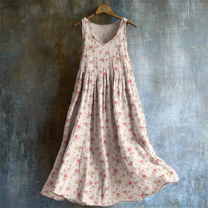 Vintage Cottagecore Floral Flowy Linen Tank Dress artswardrobe