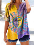 Women's Colorblocking Face Sun Pattern Art Print Cotton Linen Casual S
