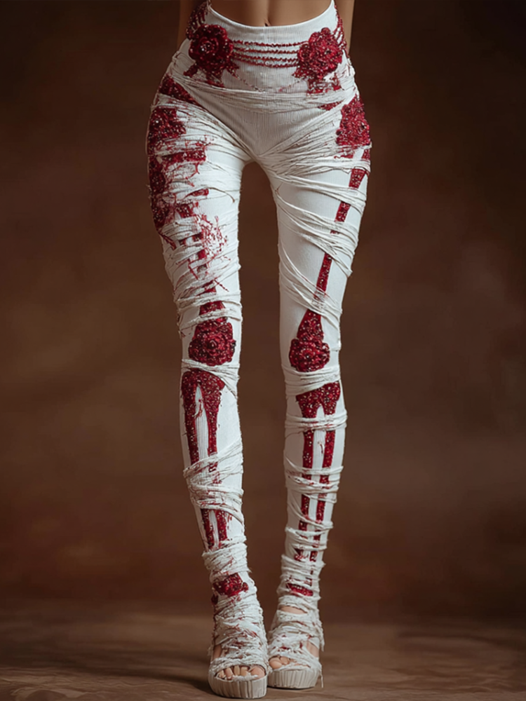 Comstylish Halloween-themed Line Art Women's Knitted Tight-fitting Leggings.
