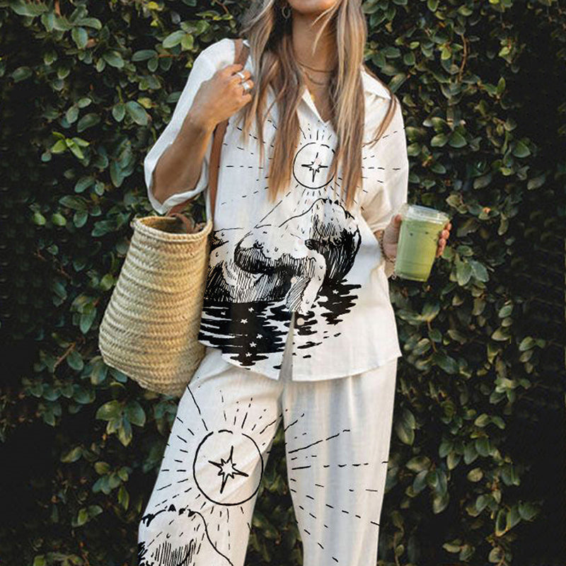 Elegant Women's Printed Casual Two-piece Set artswardrobe