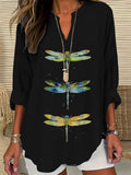 Comstylish Women's Dragonfly Print Casual Shirt