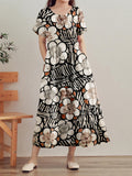 Vintage Japanese Art Pattern Linen Maxi Dress artswardrobe