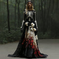 Comstylish Halloween Skeleton Bones With Rose Art Linen Maxi Dress