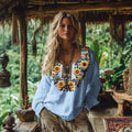 Sunflowers Embroidered Linen Blend Shirt artswardrobe