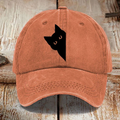 Comstylish Japanese Art Black Cat Print Washed Sun Hat
