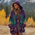 Comstylish Women's Vintage Viking Tree Of Life And Floral Pattern Knitted Cardigan Sweater
