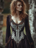 Comstylish Vintage Skeleton Inspired Beaded Trim Velvet Maxi Dress