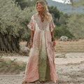 Women's Vintage Rose Floral Art Gradient Linen Blend Comfy Maxi Dress artswardrobe