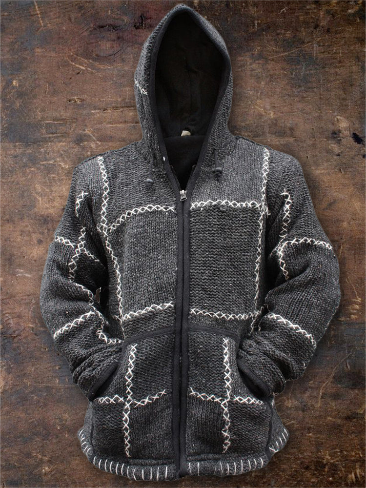 Men's Retro Patchwork Stitched Cozy Hooded Cardigan artswardrobe