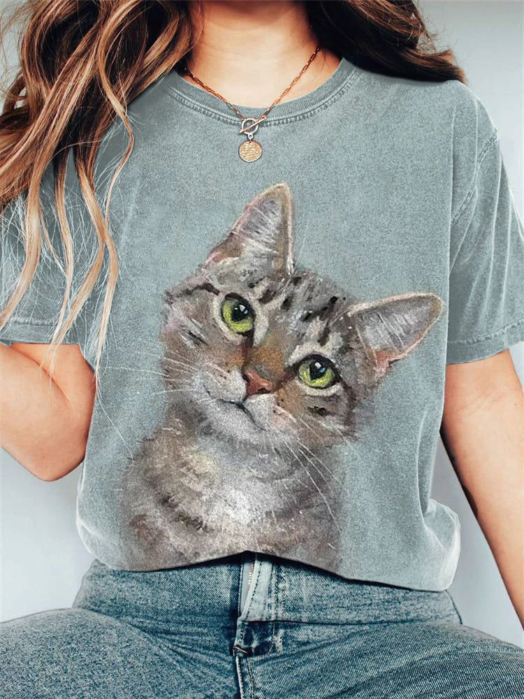 Cute Cat Art Painting Print Vintage T-Shirt elevenforest