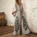 Women's Floral And Tree Art Linen V-neck Robe artswardrobe