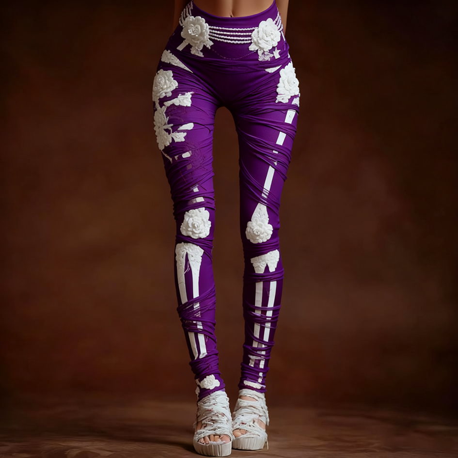 Comstylish Halloween-themed Line Art Women's Knitted Tight-fitting Leggings.