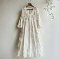 Vintage Floral Hollow Lace Patchwork Linen Maxi Dress artswardrobe