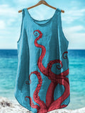 Octopus Art Print Linen Blend Tank Top artswardrobe