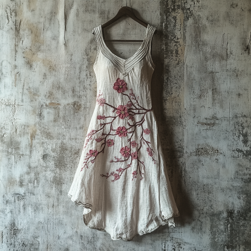Vintage Celtic Knot With Cherry Blossoms Pattern Linen Tank Dress artswardrobe