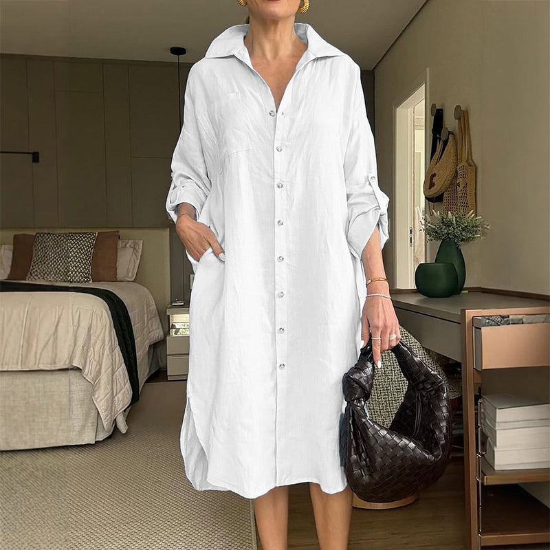 Casual Long Sleeve Linen Shirt Dress artswardrobe