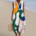 Women's Colorful Abstract Geometric Art Print Sleeveless Dress artswardrobe