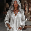 Vintage V Neck Cotton Linen Casual Shirt artswardrobe