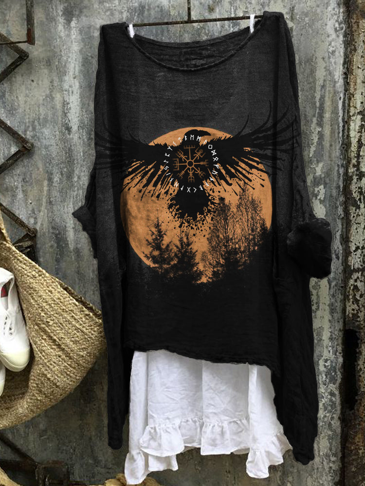 Comstylish Bloody Moon Forest Raven Vegvisir Linen Blend Tunic