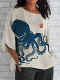 Comstylish Octopus Japanese Lino Art Linen Blend Tunic