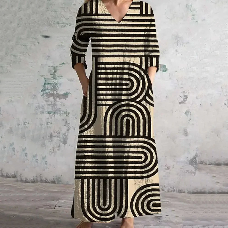Vintage Stripe Art Pattern Women's Linen Dress artswardrobe