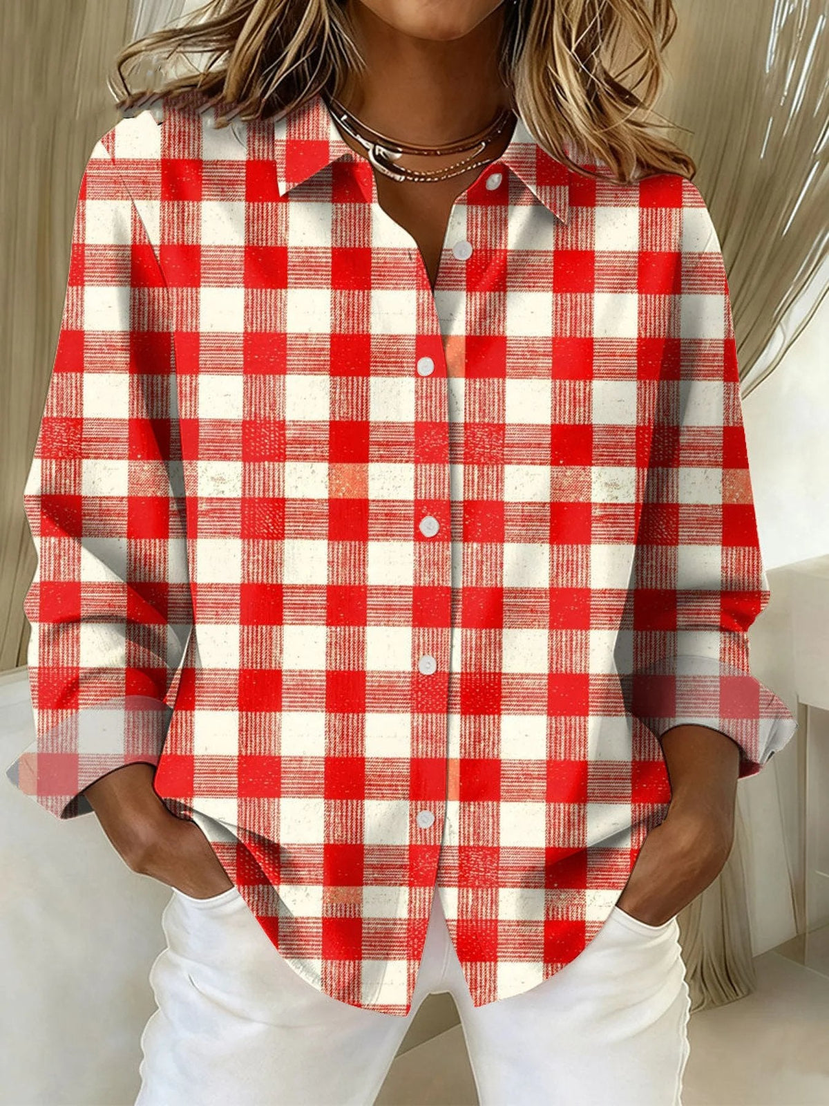 Women'S Casual Cotton And Linen Printed Shirt 