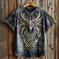 Men's Viking Celtic Wolf Head Washed Contrast Color Linen T-shirt artswardrobe