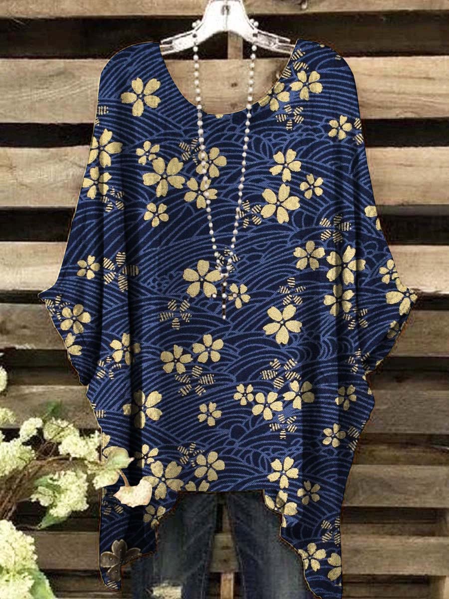 Women's Japanese Cherry Blossom Print Casual Top