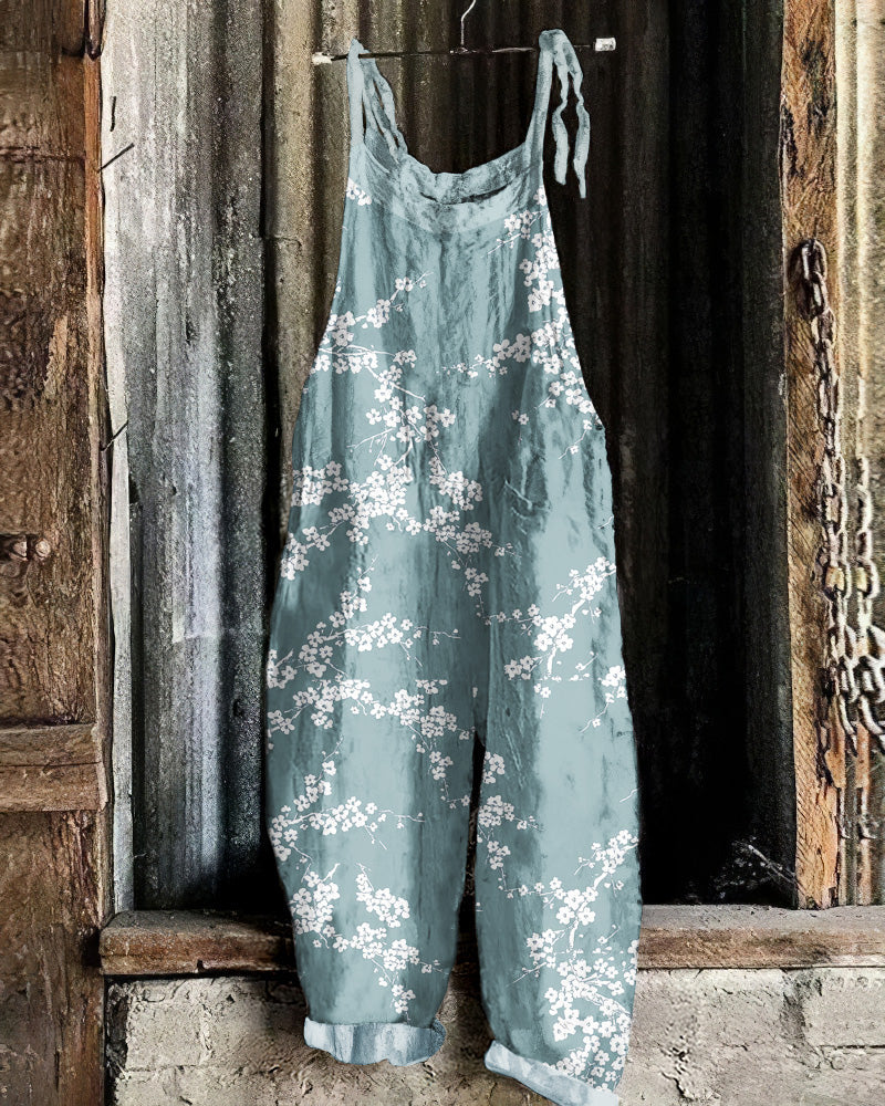 Comstylish Cherry Blossom Japanese Art Loose Casual Jumpsuit