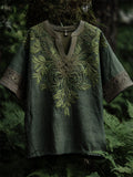 Vintage Celtic Knot Fern Embroidered Linen Shirt artswardrobe