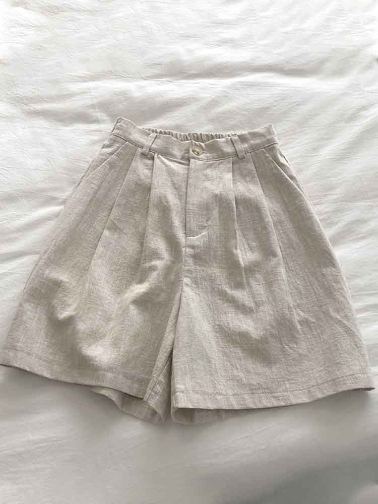 Women's Vintage Simple Linen Blend Casual Shorts artswardrobe