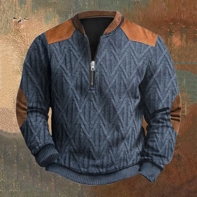 Men's Vintage Geometric Jacquard Stitching Knit Zip-Up Sweatshirt elevenforest