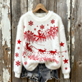Comstylish Women's Christmas Retro Pattern Printed Flannel Sweatshirt